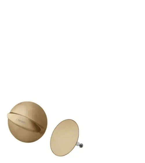 Hansgrohe Ablauf- und Überlaufgarnitur in Brushed Bronze, bestehend aus einer runden Platte und einem runden Drehknopf, jeweils in der gleichen Farbgebung.